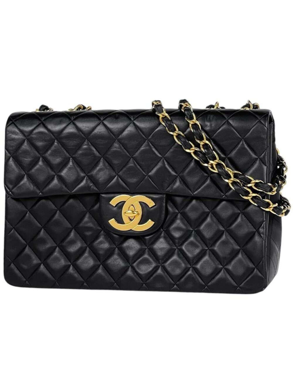 Chanel Shoulder Bag Big Quilted Single Flap CC Logo Chain Leather Black